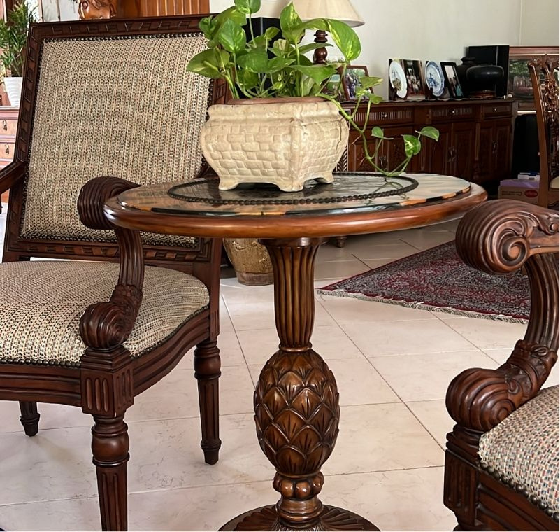 Carved wooden panel with premium wood veneer finish for luxury furniture.